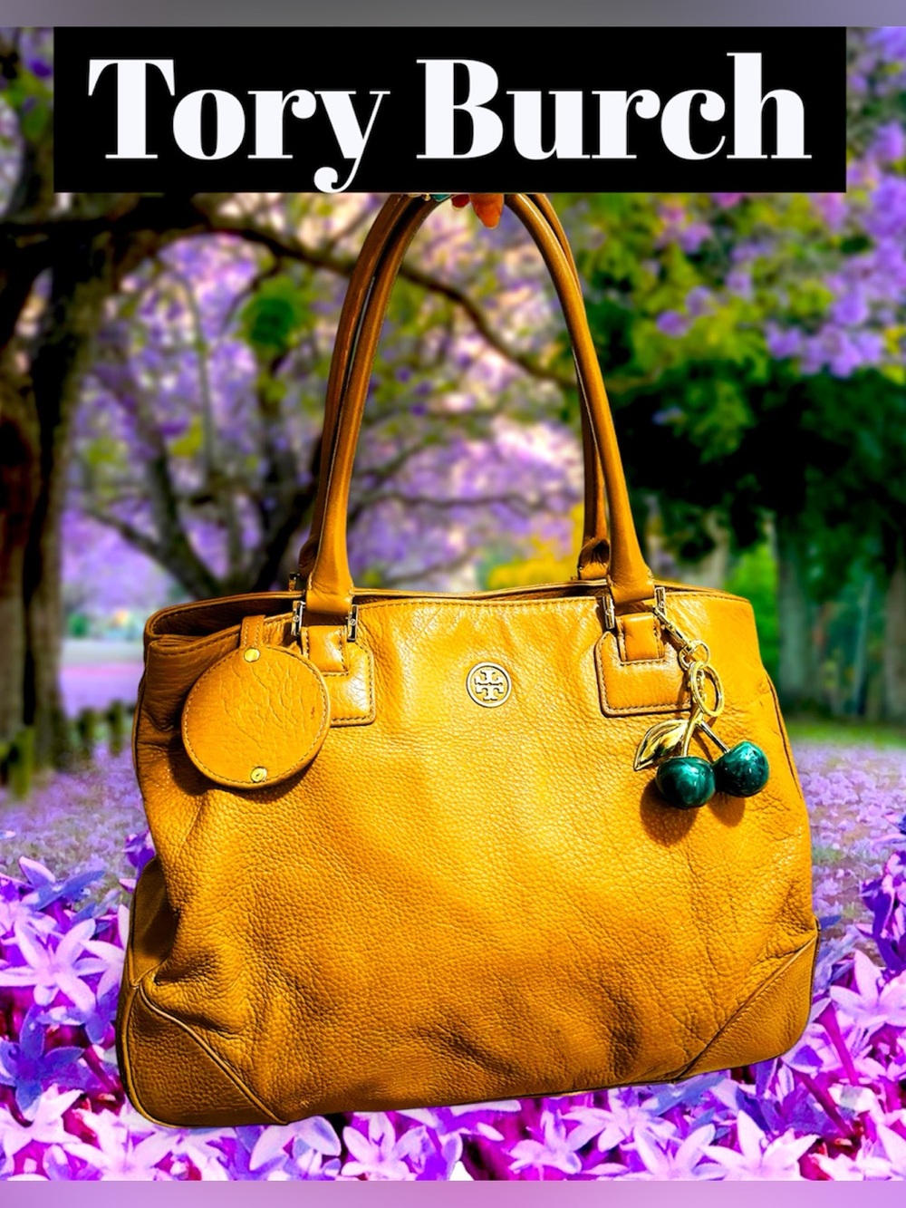Vintage Tory Burch Mustard Leather Tote with Charm shoulder bag - Picture 2 of 15
